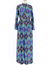 1970's Windowpane Printed Maxi Dress Dress arcadeshops.com