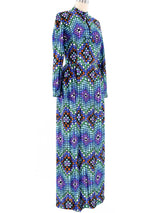 1970's Windowpane Printed Maxi Dress Dress arcadeshops.com