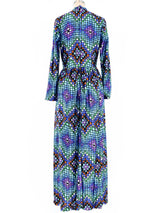 1970's Windowpane Printed Maxi Dress Dress arcadeshops.com