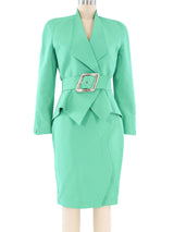 Thierry Mugler Teal Structural Skirt Suit Suit arcadeshops.com