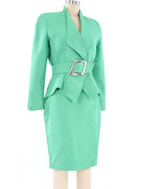 Thierry Mugler Teal Structural Skirt Suit Suit arcadeshops.com