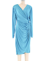 Turquoise Jersey Ruched Wrap Dress Dress arcadeshops.com