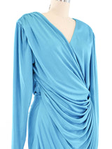 Turquoise Jersey Ruched Wrap Dress Dress arcadeshops.com