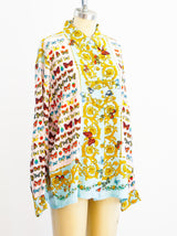 Butterfly Scarf Print Silk Shirt Top arcadeshops.com
