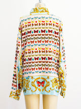 Butterfly Scarf Print Silk Shirt Top arcadeshops.com