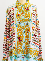Butterfly Scarf Print Silk Shirt Top arcadeshops.com