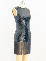 Black Sequin Fringed Mini Dress arcadeshops.com