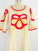 Flower Applique Cotton Caftan Dress arcadeshops.com