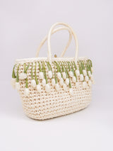 1960's Raffia Bag with Flower Fringe Accessory arcadeshops.com
