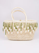1960's Raffia Bag with Flower Fringe Accessory arcadeshops.com