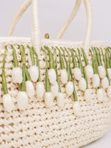 1960's Raffia Bag with Flower Fringe Accessory arcadeshops.com
