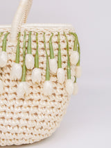 1960's Raffia Bag with Flower Fringe Accessory arcadeshops.com