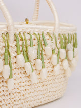 1960's Raffia Bag with Flower Fringe Accessory arcadeshops.com