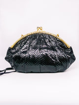 Judith Leiber Black Snakeskin Convertible Clutch Accessory arcadeshops.com