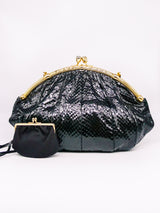 Judith Leiber Black Snakeskin Convertible Clutch Accessory arcadeshops.com