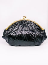 Judith Leiber Black Snakeskin Convertible Clutch Accessory arcadeshops.com