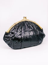 Judith Leiber Black Snakeskin Convertible Clutch Accessory arcadeshops.com