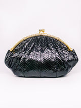 Judith Leiber Black Snakeskin Convertible Clutch Accessory arcadeshops.com