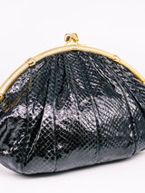 Judith Leiber Black Snakeskin Convertible Clutch Accessory arcadeshops.com