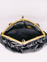Judith Leiber Black Snakeskin Convertible Clutch Accessory arcadeshops.com