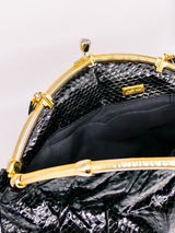 Judith Leiber Black Snakeskin Convertible Clutch Accessory arcadeshops.com