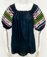 Black Peasant Top with Embellished Sleeves Skirt arcadeshops.com