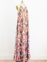 Bird Print Red Sleeveless Caftan Dress arcadeshops.com