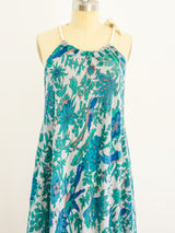 Bird Print Blue Sleeveless Caftan Dress arcadeshops.com