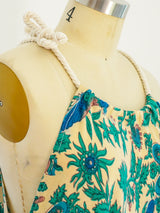 Bird Print Beige Sleeveless Caftan Dress arcadeshops.com