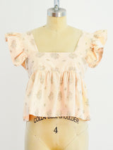 Peach Block Printed Ruffle Crop Top Top arcadeshops.com