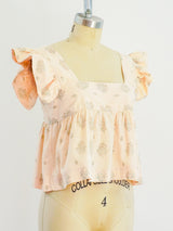 Peach Block Printed Ruffle Crop Top Top arcadeshops.com