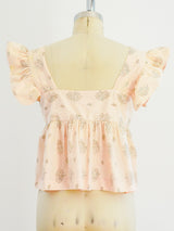 Peach Block Printed Ruffle Crop Top Top arcadeshops.com