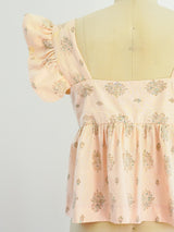 Peach Block Printed Ruffle Crop Top Top arcadeshops.com