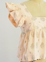 Peach Block Printed Ruffle Crop Top Top arcadeshops.com