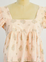 Peach Block Printed Ruffle Crop Top Top arcadeshops.com
