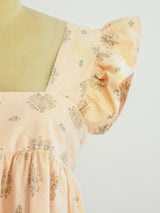 Peach Block Printed Ruffle Crop Top Top arcadeshops.com