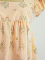 Peach Block Printed Ruffle Crop Top Top arcadeshops.com