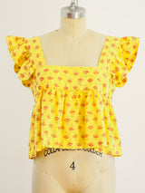 Lemon Block Printed Ruffle Crop Top Top arcadeshops.com