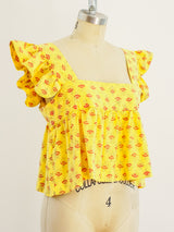 Lemon Block Printed Ruffle Crop Top Top arcadeshops.com