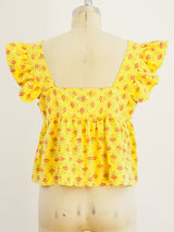 Lemon Block Printed Ruffle Crop Top Top arcadeshops.com