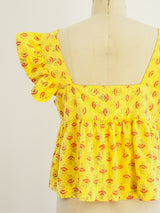 Lemon Block Printed Ruffle Crop Top Top arcadeshops.com