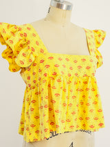 Lemon Block Printed Ruffle Crop Top Top arcadeshops.com