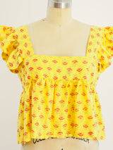 Lemon Block Printed Ruffle Crop Top Top arcadeshops.com