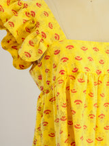 Lemon Block Printed Ruffle Crop Top Top arcadeshops.com