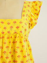 Lemon Block Printed Ruffle Crop Top Top arcadeshops.com