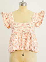 Beige Block Printed Ruffle Crop Top Top arcadeshops.com