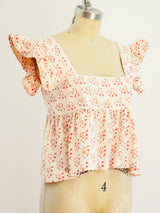 Beige Block Printed Ruffle Crop Top Top arcadeshops.com