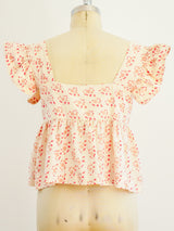 Beige Block Printed Ruffle Crop Top Top arcadeshops.com