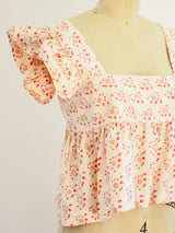 Beige Block Printed Ruffle Crop Top Top arcadeshops.com