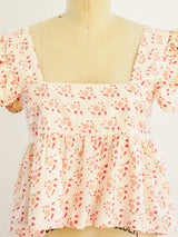 Beige Block Printed Ruffle Crop Top Top arcadeshops.com